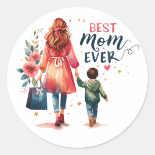 Minimalistische Best-Mom-Ever-Typografie, moderne  Runder Aufkleber
