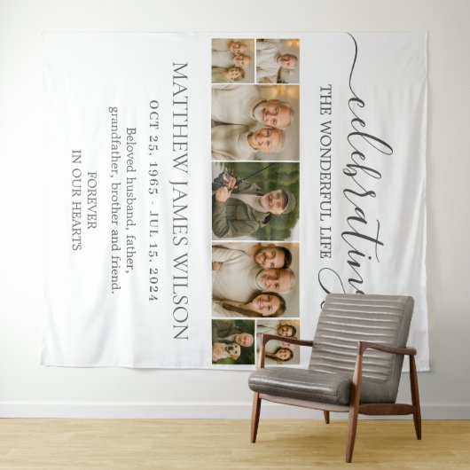 Minimalistische Bestattungsfeier Lebensfoto Collag Wandteppich (Beispiel (Horizontal))