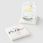 Minimalistische beste Mama je elegante Script Typo Steinuntersetzer (Seitenansicht)