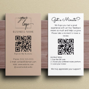 Minimalistische Bewertungsanfrage mit QR-Code Sand Visitenkarte
