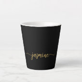 Minimalistische Bezeichnung für Schwarz-Gold-Monog Milchtasse (Vorderseite)
