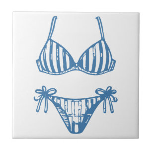 Minimalistische Bikini Linie Art Blue Kontur Küste Fliese