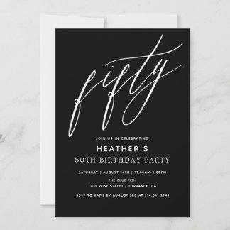 Minimalistische Black 50. Geburtstagsparty Einladung