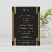 Minimalistische Black and Gold Art Deco Hochzeit Einladung (Stehend Vorderseite)