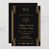 Minimalistische Black and Gold Art Deco Hochzeit Einladung (Vorne/Hinten)