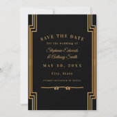 Minimalistische Black and Gold Art Deco Hochzeit Save The Date (Vorderseite)