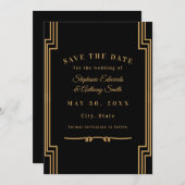 Minimalistische Black and Gold Art Deco Hochzeit Save The Date (Vorne/Hinten)