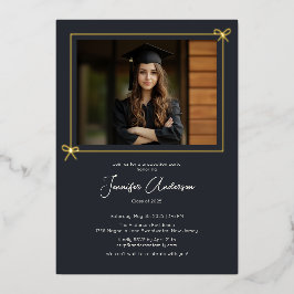 Minimalistische Black Bow Foto Graduation Party Folieneinladung