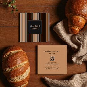 Minimalistische Black Brown Stripes QR Code Bäcker Quadratische Visitenkarte
