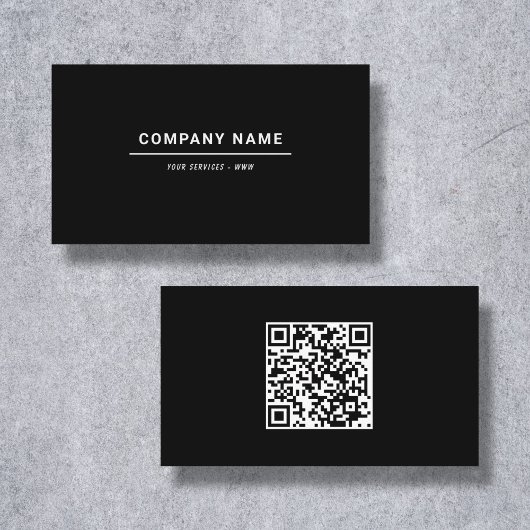 Minimalistische Black Business Card mit QR-Code Visitenkarte
