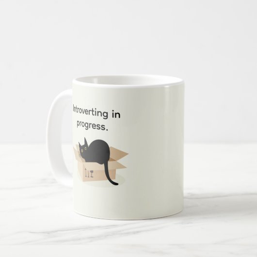 Minimalistische Black Cat Box Kaffeetasse (Vorderseite Links)