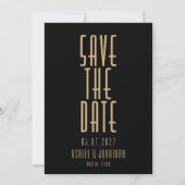 Minimalistische Black Gold Art Deco Hochzeit Save The Date (Vorderseite)