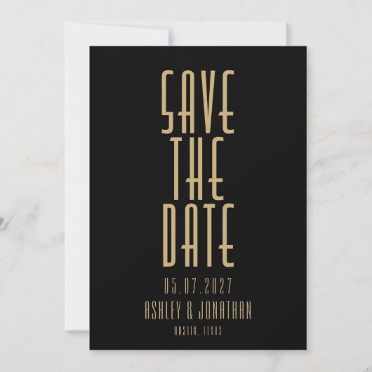 Minimalistische Black Gold Art Deco Hochzeit Save The Date (Vorderseite)