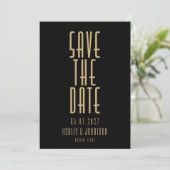 Minimalistische Black Gold Art Deco Hochzeit Save The Date (Stehend Vorderseite)