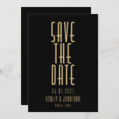 Minimalistische Black Gold Art Deco Hochzeit Save The Date (Vorne/Hinten)