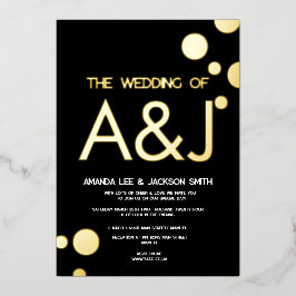 Minimalistische Black Gold Dots Hochzeit Folieneinladung