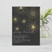 Minimalistische Black-Gold-Feuerwerkskommunikation Einladung (Stehend Vorderseite)