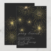 Minimalistische Black-Gold-Feuerwerkskommunikation Einladung (Vorne/Hinten)