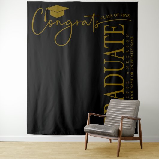 Minimalistische Black & Gold Glückwunsch Graduate Wandteppich (Beispiel)