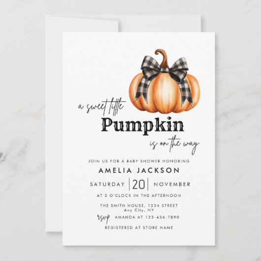 Minimalistische Black & Orange Pumpkin Baby Dusche Einladung (Vorderseite)