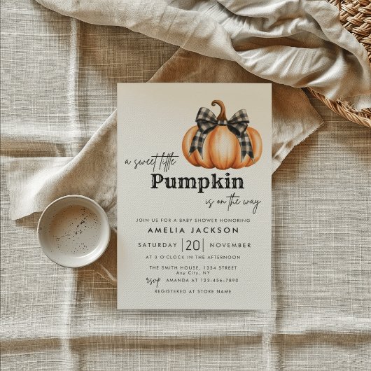 Minimalistische Black & Orange Pumpkin Baby Dusche Einladung