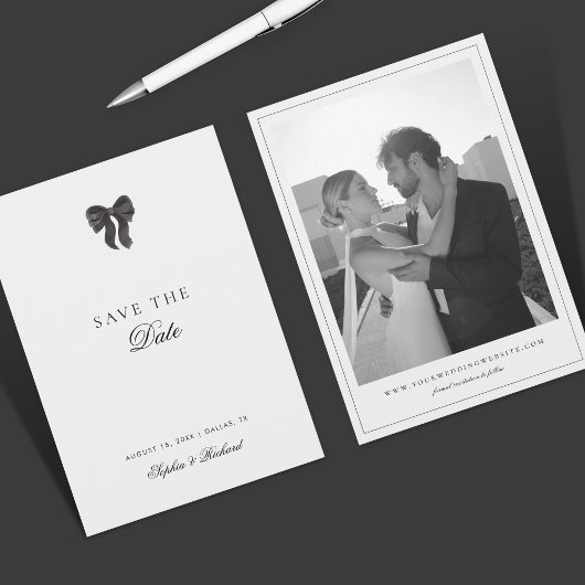 Minimalistische Black Ribbon Bow Vintages Foto Hoc Save The Date