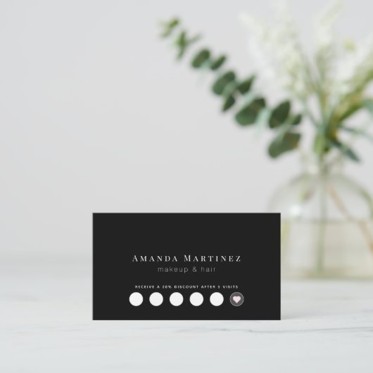 Minimalistische Black Salon Loyalty Card Visitenkarte (Stehend Vorderseite)
