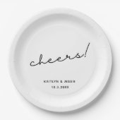 Minimalistische Black Script Custom Cheers Wedding Pappteller (Vorderseite)