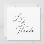 Minimalistische Black Script-Liebe dank Hochzeitss Dankeskarte (Vorderseite)