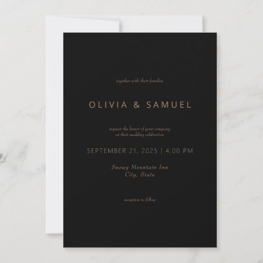 Minimalistische Black Tan Wedding Einladung (Vorderseite)