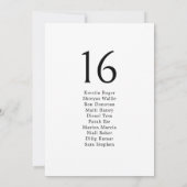 Minimalistische Black Wedding Guest Seating Chart (Rückseite)