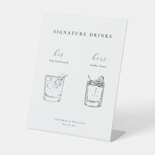 Minimalistische Black Wedding Signature Drinks Sockelschild (Vorderseite)