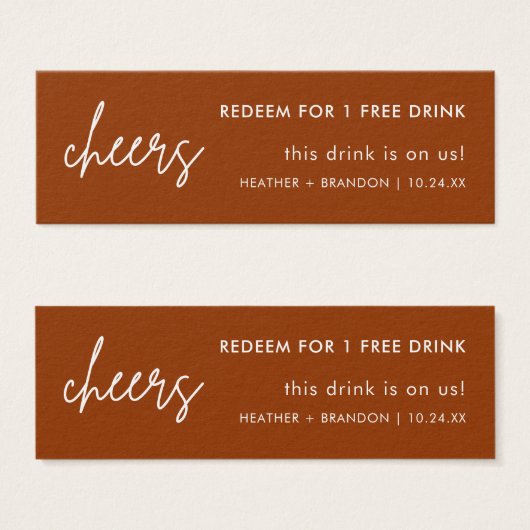 Minimalistische Black Wedk Drink Ticket Cards (Vorne & Hinten)