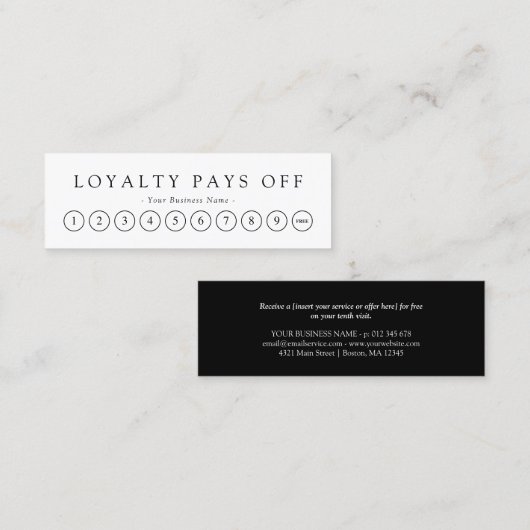 Minimalistische Black & White Loyalty Punch Card Treuekarte (Vorne/Hinten)