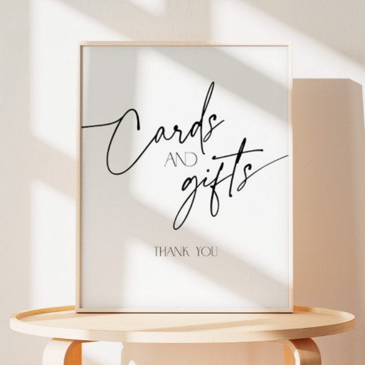 Minimalistische Blak- und White-Script-Karten und  Sockelschild