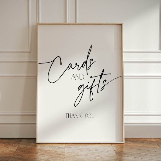 Minimalistische Blak- und White-Script-Karten und Sockelschild