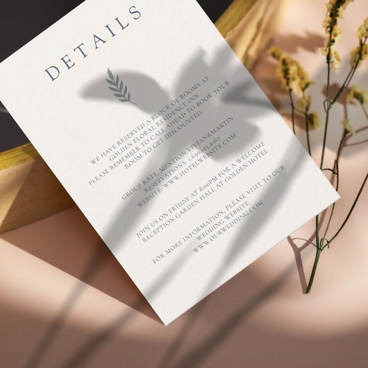Minimalistische Blätter Delikate Wedding Details C Einladung