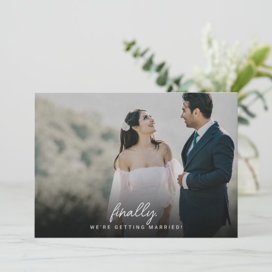Minimalistische Blätter & Foto-Skript Endliche Hoc Save The Date (Stehend Vorderseite)
