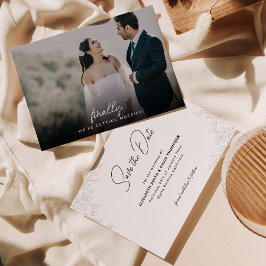 Minimalistische Blätter & Foto-Skript Endliche Hoc Save The Date