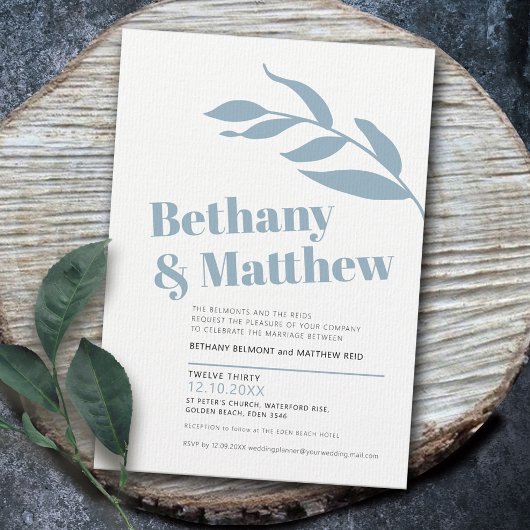Minimalistische Blätter mit grauem Olivenöl Hochze Einladung