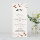 Minimalistische Blätter Moderne Hochzeit im Herbst Menükarte (Stehend Vorderseite)