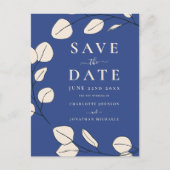 Minimalistische Blätter Moderne, stilvolle Blue We Einladungspostkarte (Vorderseite)