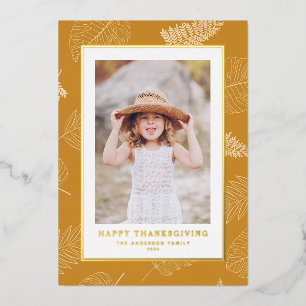 Minimalistische Blätter Pattern Happy Thanksgiving Folien Feiertagskarte