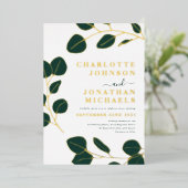 Minimalistische Blätter Stilvolle Dunkelgrün und G Folieneinladung (Stehend vorne)