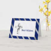 Minimalistische Blau- und Silberstreifen-Bestätigu Karte (Gelbe Blume)