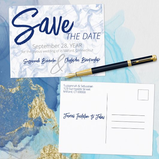 Minimalistische blau-weiße Smokey-Ankündigungspapi Ankündigungspostkarte