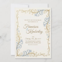 Minimalistische blaue goldene florale Hochzeitsein
