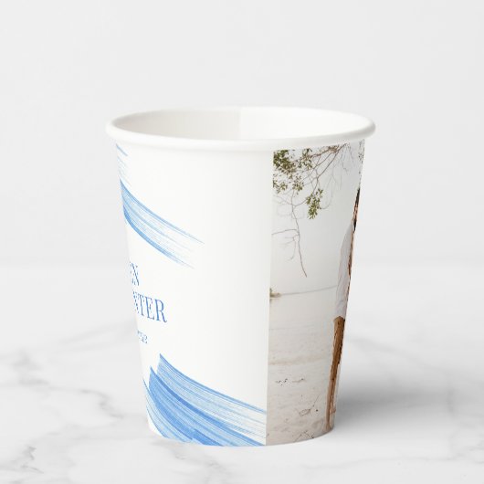 Minimalistische blaue Hochzeit mit Sand Pappbecher (Links)