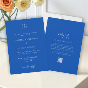 Minimalistische blaue Hochzeitseinladung QR-Websit Einladung