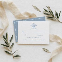 Minimalistische blaue Küstenhochzeits-RSVP Begleitkarte